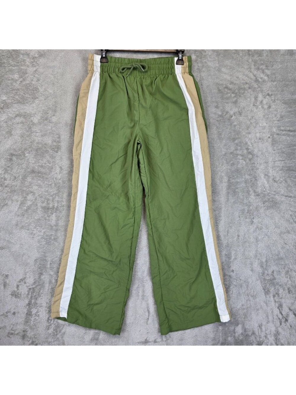 Social Scene Track Pants Womens Large Green Nylon Side Stripe Joggers Athleisure